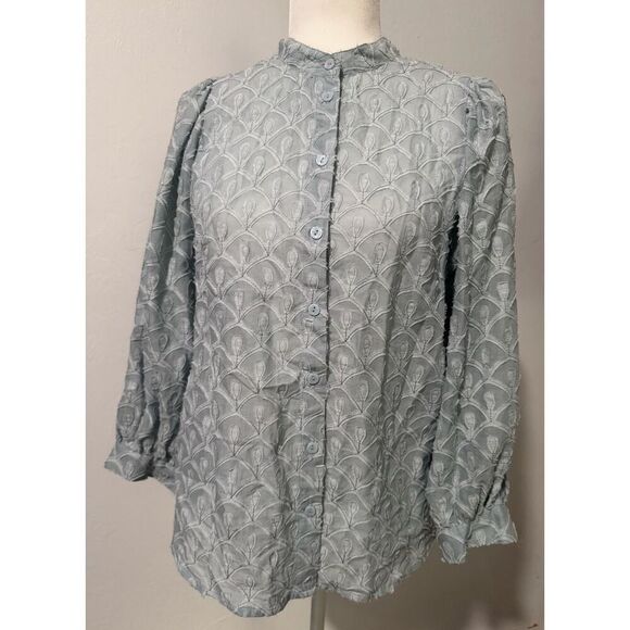 Pilcro Anthropologie light blue puff sleeve textured lace embroidered long sleev - Picture 1 of 8